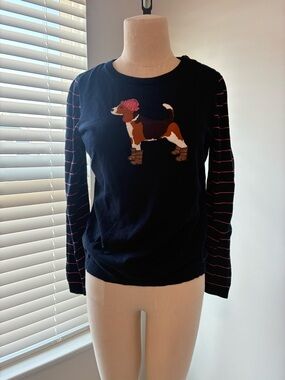 Talbots Women's Navy Beagle Crewneck Pullover Sweater